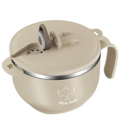 1000 ml Doppelschicht Ramen Schüssel mit Deckel und Griff, Groß Nudelschüssel Mikrowelle, Instant Nudeln Schüssel aus Edelstahl, Suppenschüssel für Nudeln, Salat, Suppe - Beige