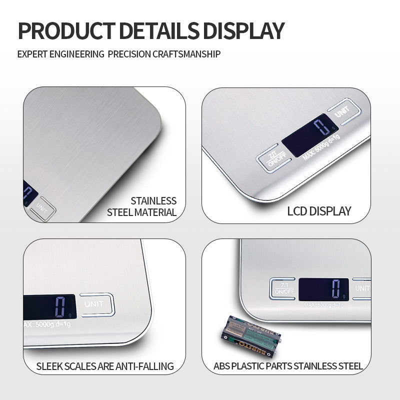 Digitale Küchenwaage mit LCD-Anzeige aus Edelstahl - 3