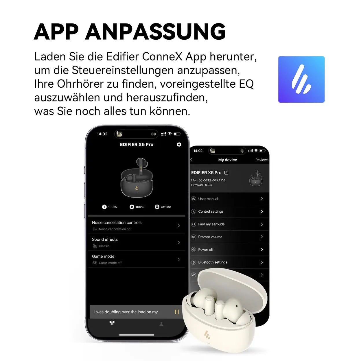 EDIFIER X5 Pro Bluetooth-5.3-Ohrhörer mit ANC, Elfenbein - 7