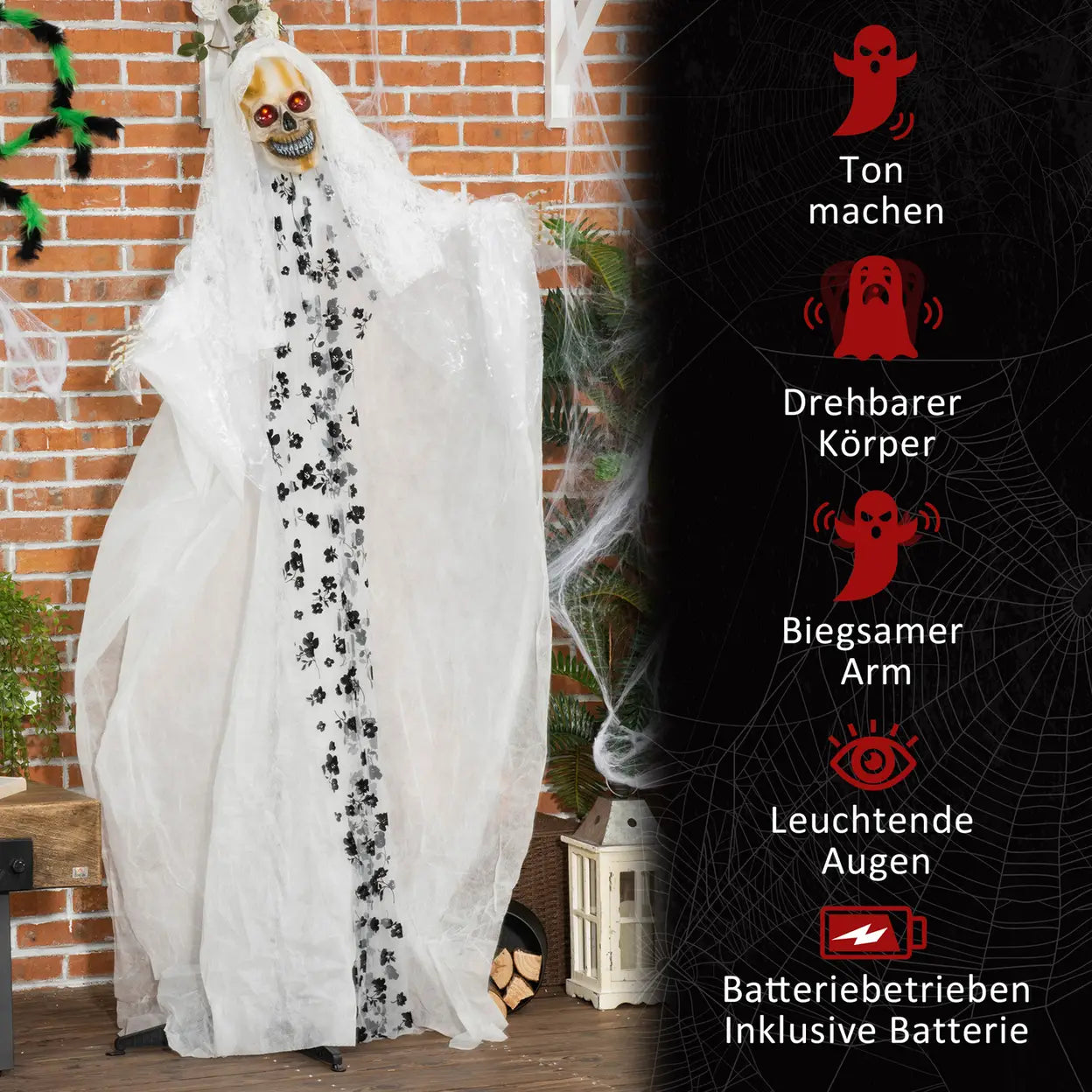 Outsunny Halloween Geisterbraut 175 cm mit Licht, Sound und Bewegungsmelder – Bild 7