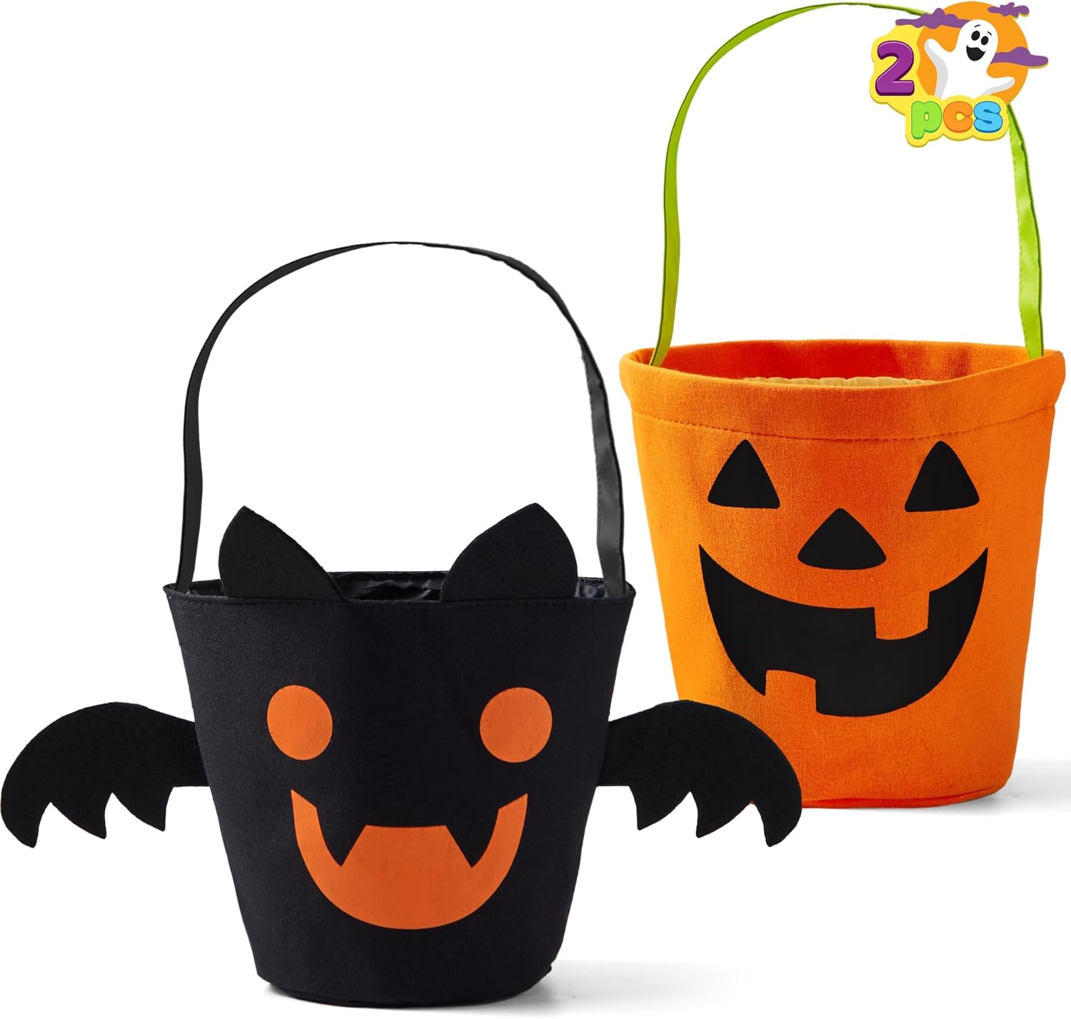Halloween Süßigkeiten-Eimer Set aus Filz mit Fledermaus und Kürbis, 2-teilig – Bild 1