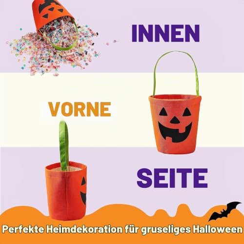 Halloween Süßigkeiten-Eimer Set aus Filz mit Fledermaus und Kürbis, 2-teilig – Bild 5