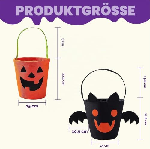 Halloween Süßigkeiten-Eimer Set aus Filz mit Fledermaus und Kürbis, 2-teilig – Bild 6