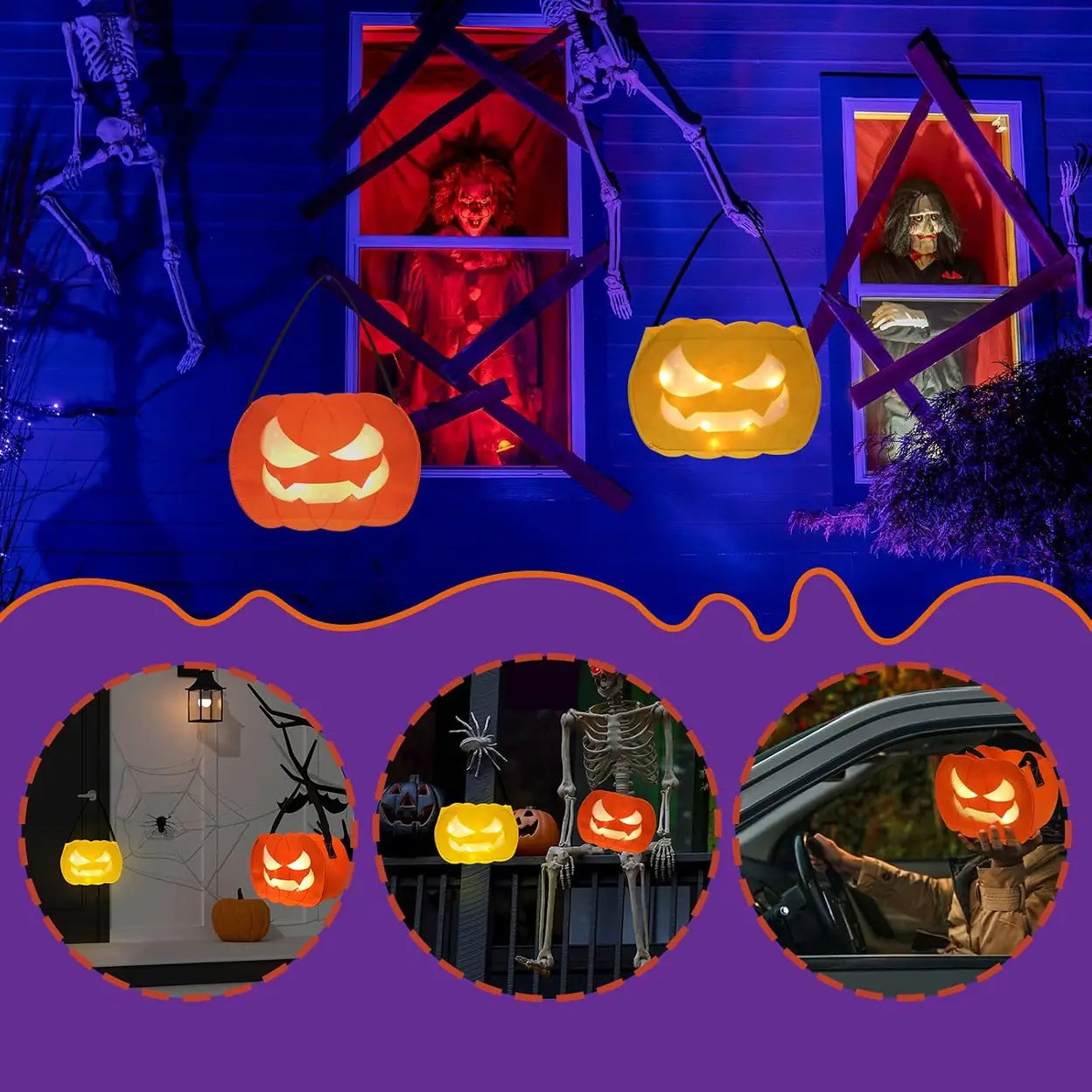 Halloween Süßigkeitentaschen mit LED, 2 Stück – Bild 5