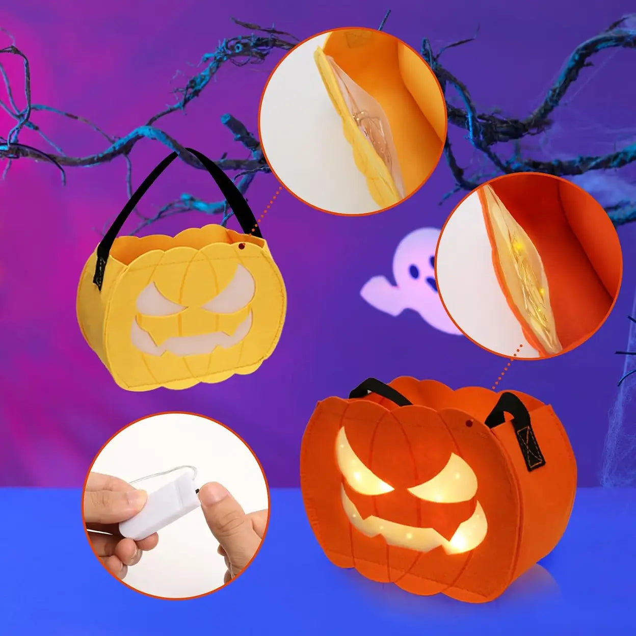 Halloween Süßigkeitentaschen mit LED, 2 Stück – Bild 6