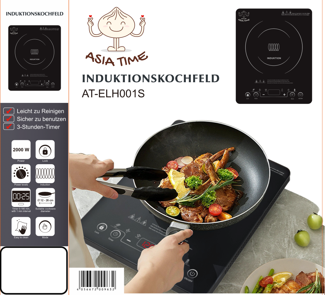 Induktionskochfeld 1 Platte, AMZCHEF Kochplatte Induktion mit ultradünnem Design, 20-Temperaturstufen und 20-Leistungseinstellung, 2000W Induktionskochplatte mit 3-Stunden-Timer, Sicherheitsschloss