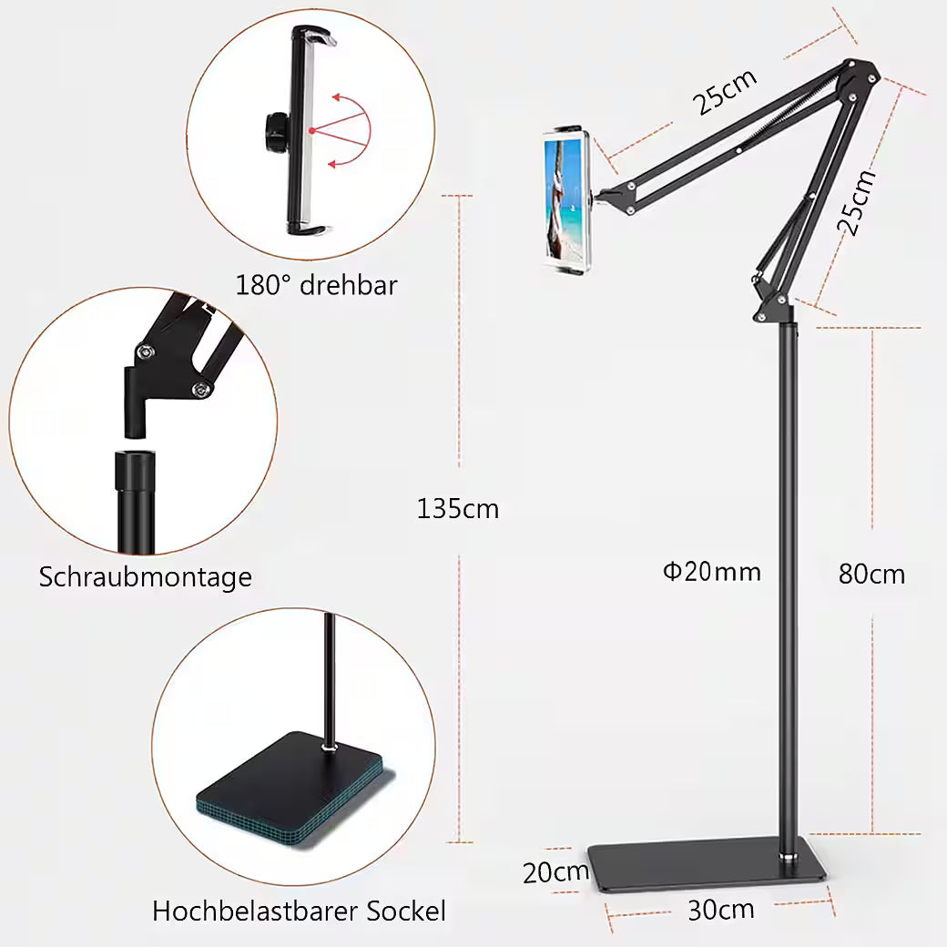 Tablet Bodenständer, Tablet Halterung mit Heavy Duty Base 【3rd Upgrade】, um 360 Grad drehbar mit Stabilem Metall arm für iPad, Tablets, Telefone oder Andere Geräte mit 4,7 bis 13 Zoll Bildschirm - 2